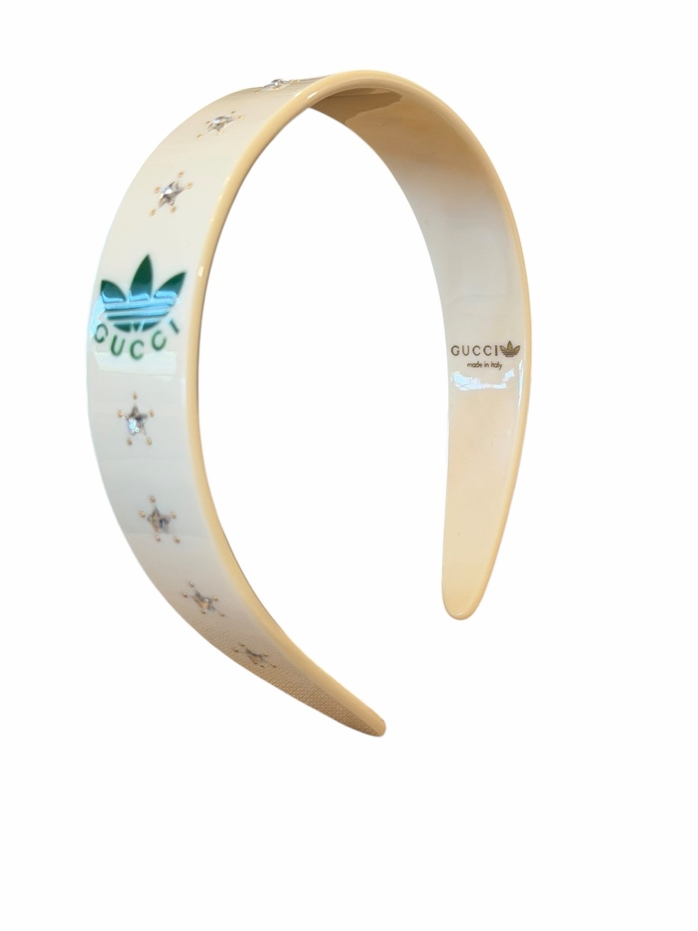 Gucci Adidas NWT With COA Cream Headband with Green Logo and Crystal Stars